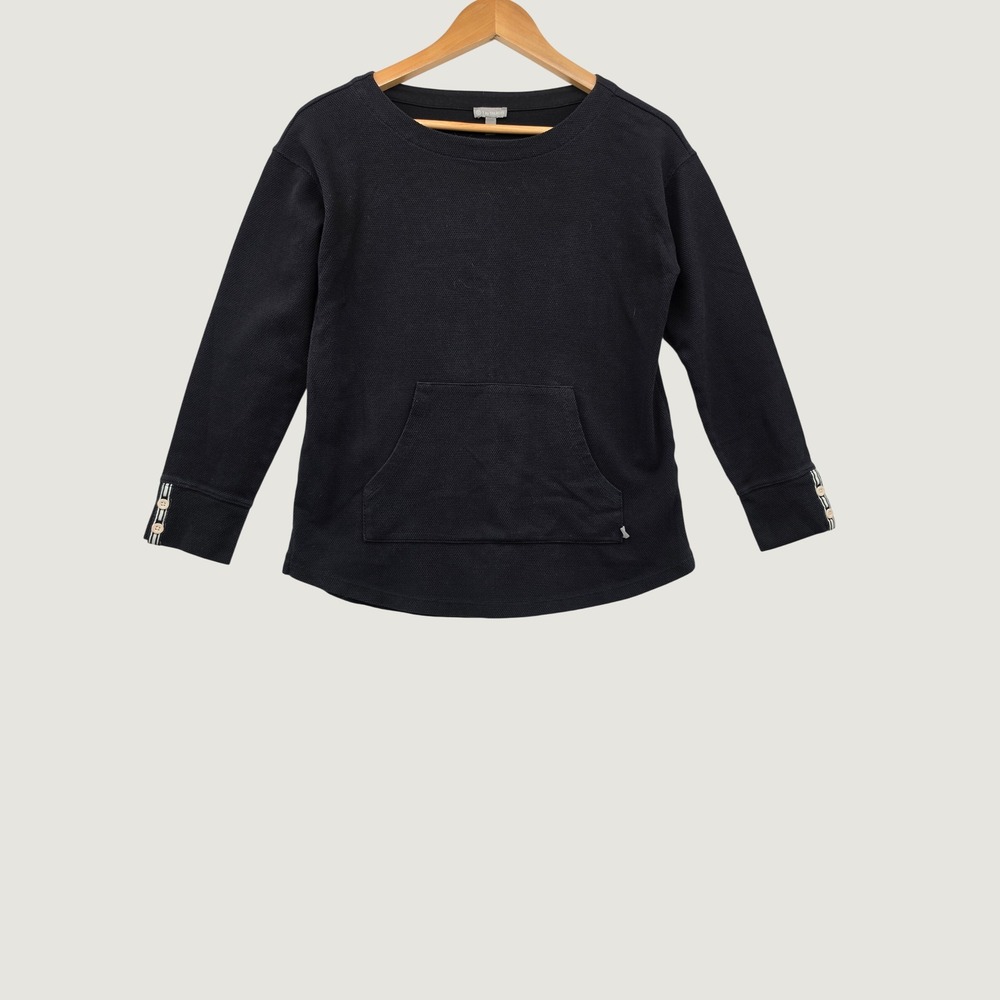T by Talbots XS Black Waffle Knit Pullover Kangaroo Pocket Button Cuff Top New